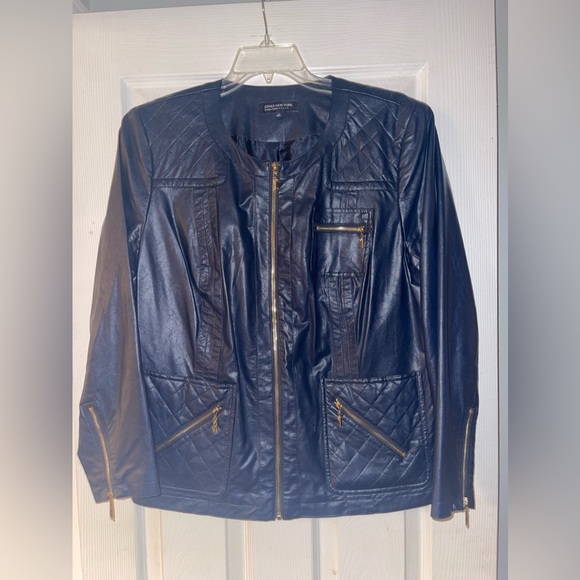 jones new york womens jacket faux leather navy size 1X - Picture 9 of 10